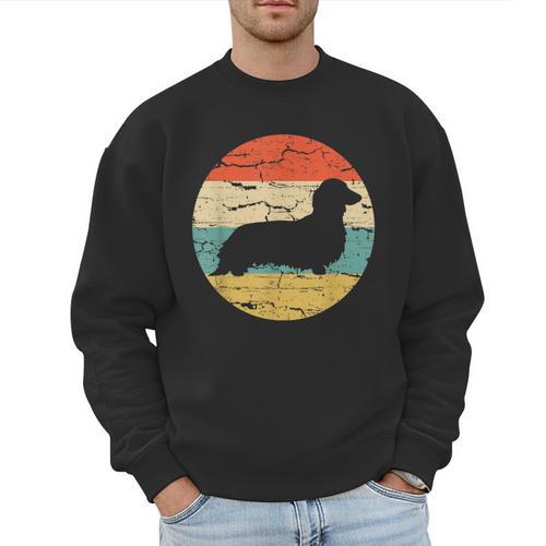 Dachshund Long Haired Dog Vintage Mom Dad Retro Men Sweatshirt - Father's Day Fun