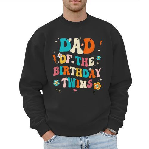 Dad Of The Birthday Twins Boys Girls Party Retro Bday Men Sweatshirt - Father's Day Fun