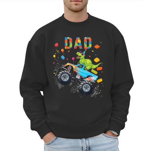 Dad Building Blocks Monster Truck Dinosaur Birthday Men Sweatshirt - Father's Day Fun