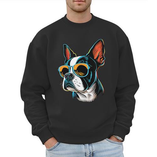 Dad Mom Cool Dog Sunglasses Boston Terrier Men Sweatshirt - Father's Day Fun