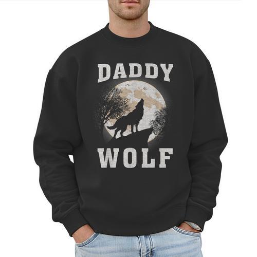 Daddy Wolf Wolves Dad Moon Fathers Day Men Sweatshirt - Father's Day Fun