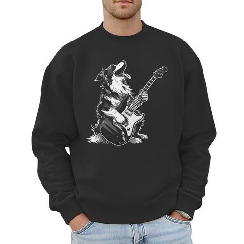 Dog Guitarist Guitar Australian Shepherd Dad Mom Men Sweatshirt - Father's Day Fun