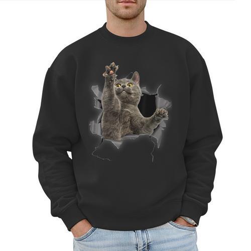 Grey Cat Torn Cloth Cat Dad Cat Mom Cat Lover Men Sweatshirt - Father's Day Fun