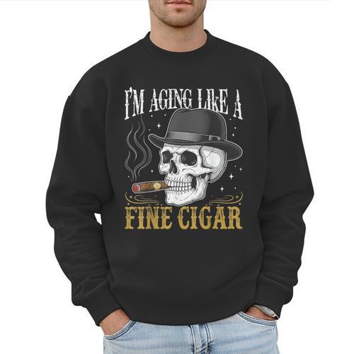 I'm Aging Like a Fine Cigar Skull Dad Retro Adult Men Sweatshirt - Father's Day Fun