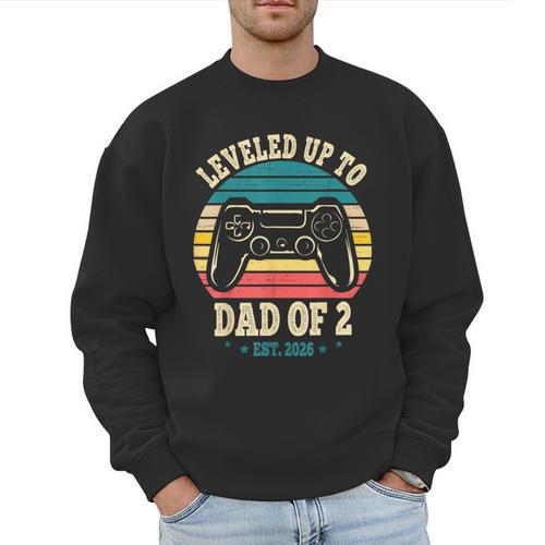I Leveled Up To Dad Of 2 2026 Promoted To Dad Of Two Kids Men Sweatshirt - Father's Day Fun