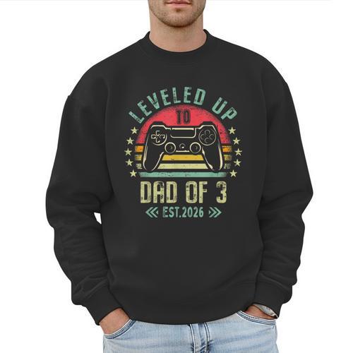 I Leveled Up To Dad Of 3 2026 Promoted To Dad Of Three Kids Men Sweatshirt - Father's Day Fun