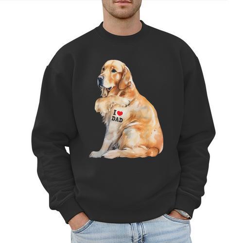 I Love Dad Patriotic Golden Retriever Canine Dog Lover Men Sweatshirt - Father's Day Fun