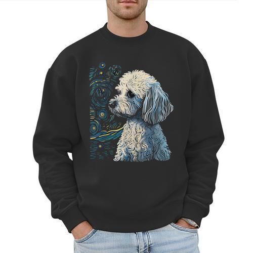 Maltipoo Starry Night Van Gogh Maltipoo Mom Dad Owner Men Sweatshirt - Father's Day Fun