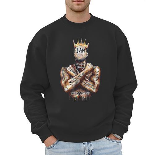 I Am Man King Powerful Dad Afro Melanin Black History Men Sweatshirt - Father's Day Fun