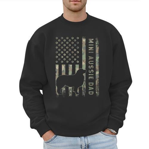 Mini Aussie Dad Australian Shepherd Dog Camo USA Flag Men Sweatshirt - Father's Day Fun
