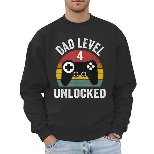 New Dad Shirt Dad Level 4 Unlocked For 4 Kids Gaming Men Sweatshirt - Father's Day Fun