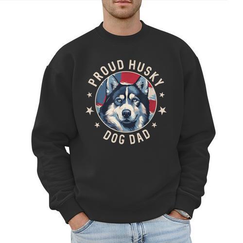 Proud Husky Dad American Flag Patriotic Husky Dad Men Sweatshirt - Father's Day Fun