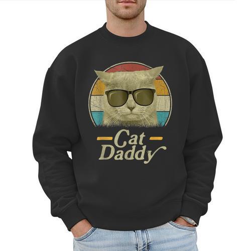 Retro Cat Daddy 80s 90s Style Sunglasses Men Sweatshirt - Father's Day Fun
