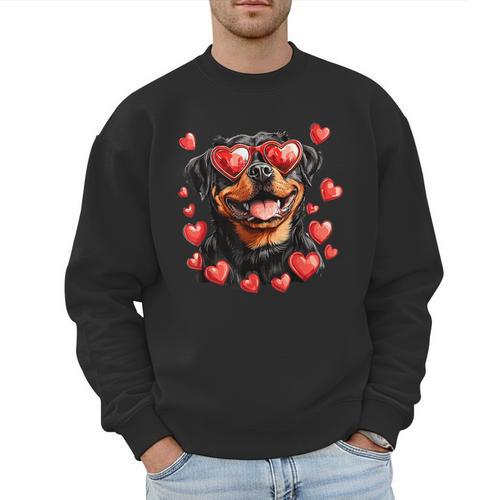 Rottweiler Heart Glasses Cute Rottie Dog Lover Mom Dad Kids Men Sweatshirt - Father's Day Fun