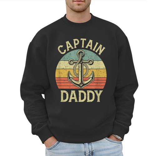 Vintage Captain Daddy Boat Pontoon Dad Fishing Sailor Anchor Men Sweatshirt - Father's Day Fun