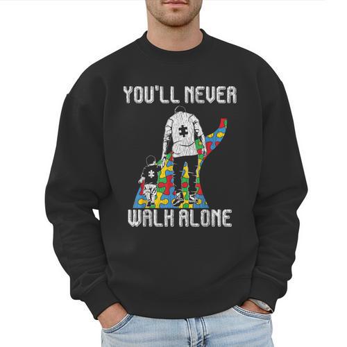 Vintage Father Son Family Autistic Kids Autism Awareness Dad Men Sweatshirt - Father's Day Fun
