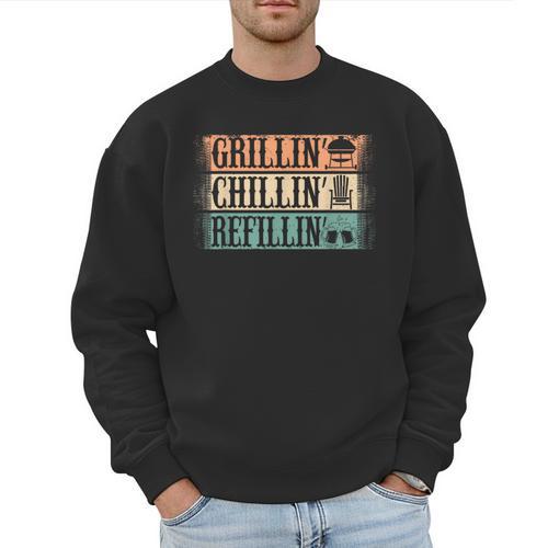Vintage Grill Dad Grilling Chilling Refilling Men Sweatshirt - Father's Day Fun