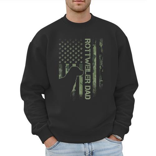 Vintage USA Camo Flag Proud Rottweiler Dad Rottie Silhouette Men Sweatshirt - Father's Day Fun