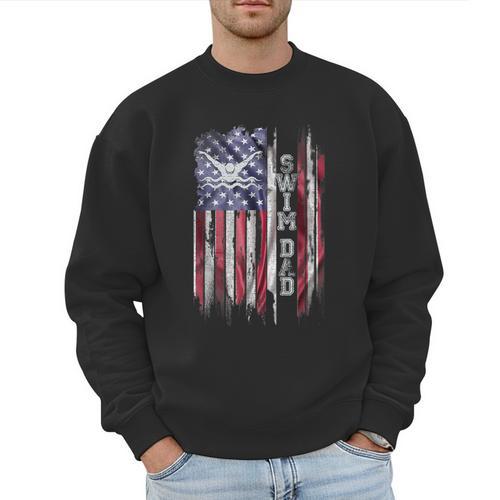 Vintage USA Flag Proud Swimming Dad Swim Swimmer Silhouette Men Sweatshirt - Father's Day Fun