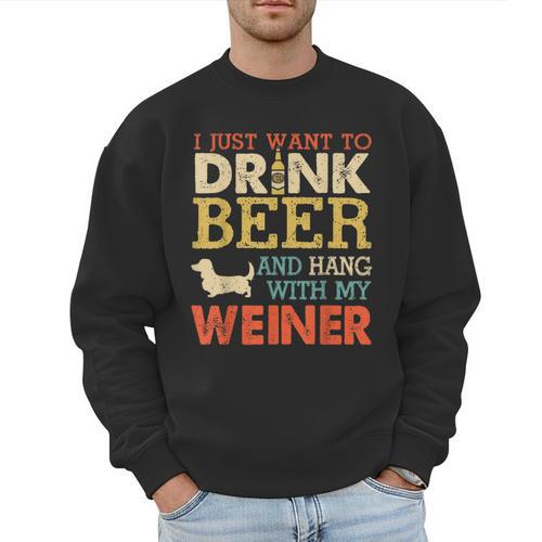 Weiner Dachshund Dad Drink Beer Hang With Dog Vintage Men Sweatshirt - Father's Day Fun