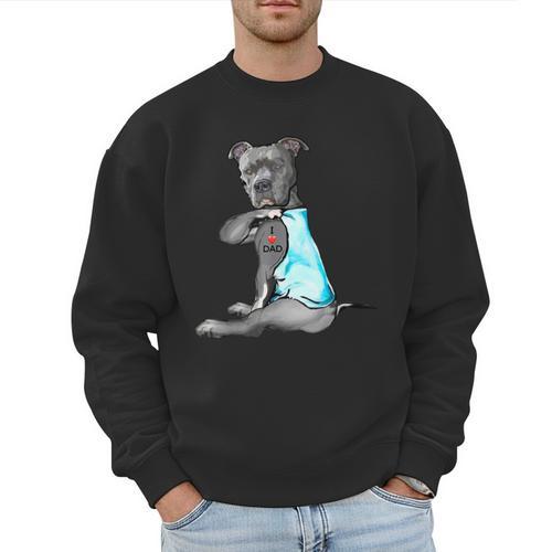 Women Dog Pitbull I Love Dad Tattoo Men Sweatshirt - Father's Day Fun