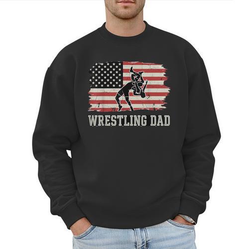 Wrestling Dad US Flag Fathers Day Retro Wrestling Fans Men Sweatshirt - Father's Day Fun