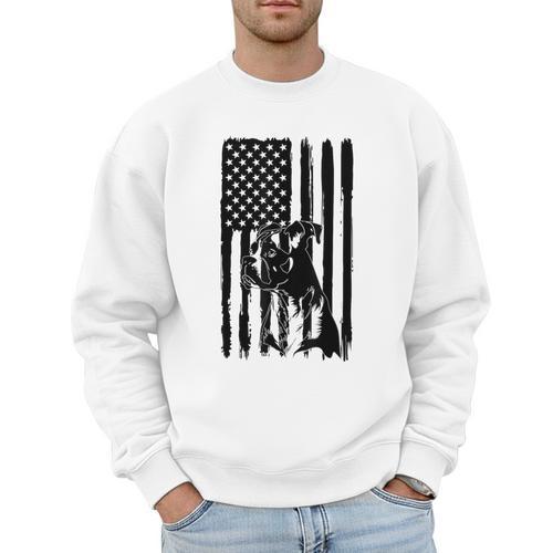 American Flag USA Patriot Boxer Dog Dad Men Sweatshirt - Father's Day Fun