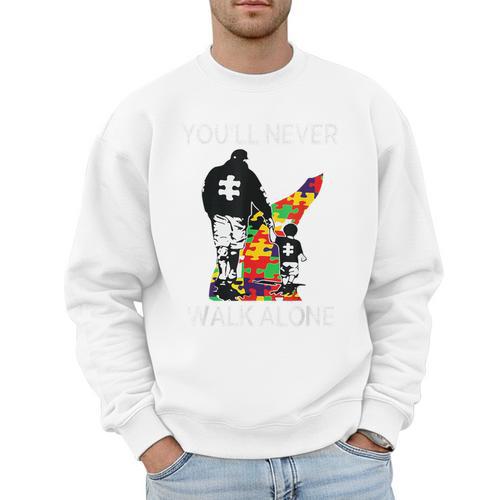Autism Dad Support Alone Puzzle You'Ll Never Walk Premium Tri-Blend Men Sweatshirt - Father's Day Fun