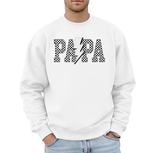 Checkered Papa Lightning Bolt Fathers Day Dad Grandpa Men Sweatshirt - Father's Day Fun