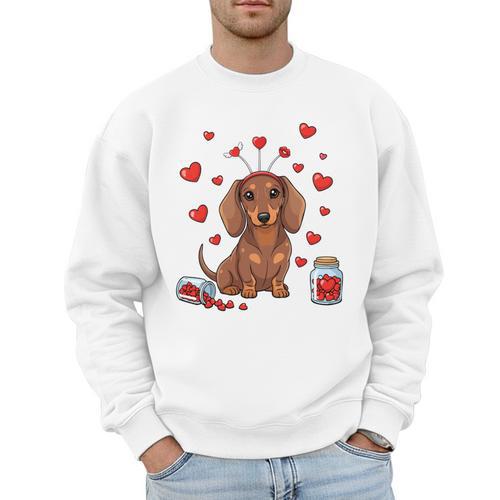 Cute Dachshund Valentine's Day Heart Love Dog Mom Dog Dad Men Sweatshirt - Father's Day Fun