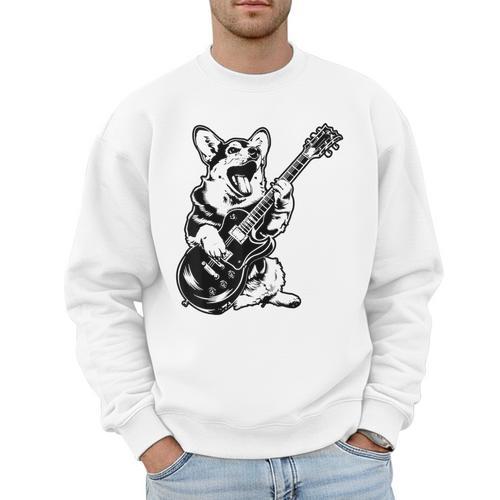 Dog Guitarist Guitar Pembroke Welsh Corgi Dad Mom Men Sweatshirt - Father's Day Fun