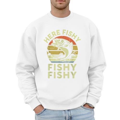 Here-Fishy Fishing Boy Large Mouth Bass Dad Men Sweatshirt - Father's Day Fun