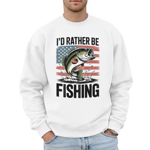 I'd Rather Be Fishing Bass Fish Dad Joke American Flag Men Sweatshirt - Father's Day Fun