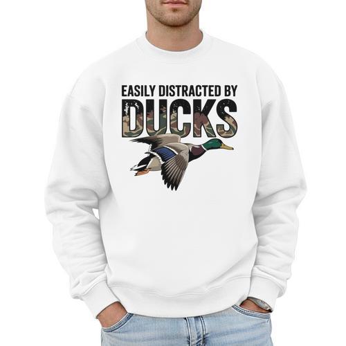 Mallard Duck Hunting Camo Easily Distracted Duck Dad Men Sweatshirt - Father's Day Fun