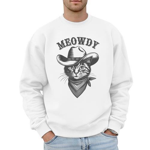 Meowdy Cat Cowboy Western Graphic Cat Lady Cat Dad Men Sweatshirt - Father's Day Fun
