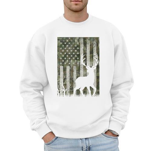 US Flag Deer Elk Buck Camoflage Hunting Hunter Dad Grandpa Men Sweatshirt - Father's Day Fun