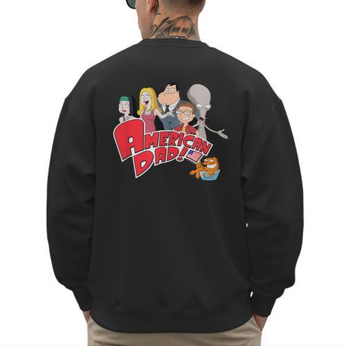 American Dad Show Logo With Family Cartoon Men's Sweatshirt Back Print - Father's Day Fun