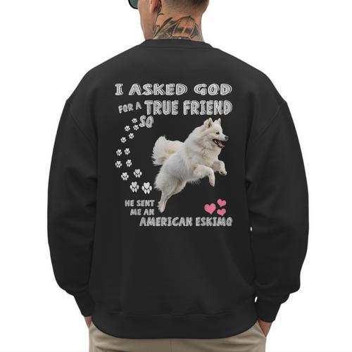 American Eskimo Dog Mom Eskie Dad Art Eskie Lover Quote Men's Sweatshirt Back Print - Father's Day Fun