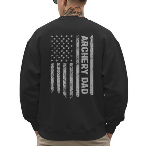 Archery Dad America US Flag Patriot Vintage Archer Men's Sweatshirt Back Print - Father's Day Fun
