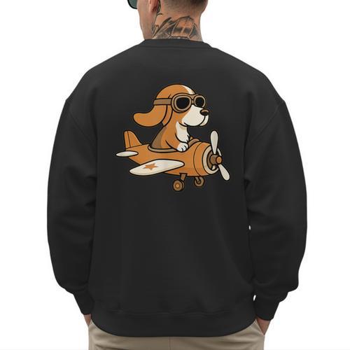 Beagle Flying a Plane Pilot Airplane Dog Mom Dad Men's Sweatshirt Back Print - Father's Day Fun