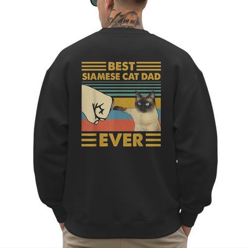 Best Siamese Cat Dad Ever Retro Vintage Sunset Men's Sweatshirt Back Print - Father's Day Fun