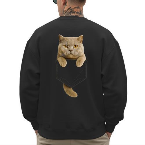 British Shorthair Cat Pocket Cat Mom Cat Dad Cat Lover Men's Sweatshirt Back Print - Father's Day Fun