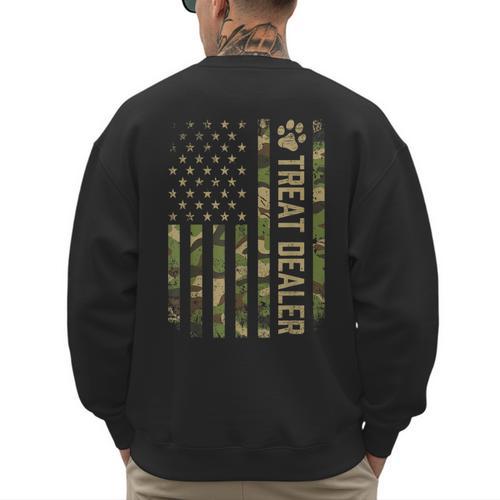 Camo Cat Treat Dealer American Flag US Cat Dad 4th Of July For Men Women Men's Sweatshirt Back Print - Father's Day Fun