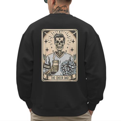 Cheer Dad Tarot Card Skeleton Cheerleading Fathers Day Men's Sweatshirt Back Print - Father's Day Fun