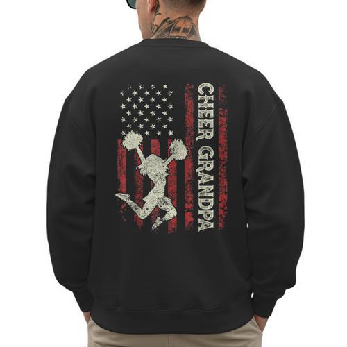 Cheer Grandpa US Flag Dad Patriotic Cheerleader Fathers Day Men's Sweatshirt Back Print - Father's Day Fun