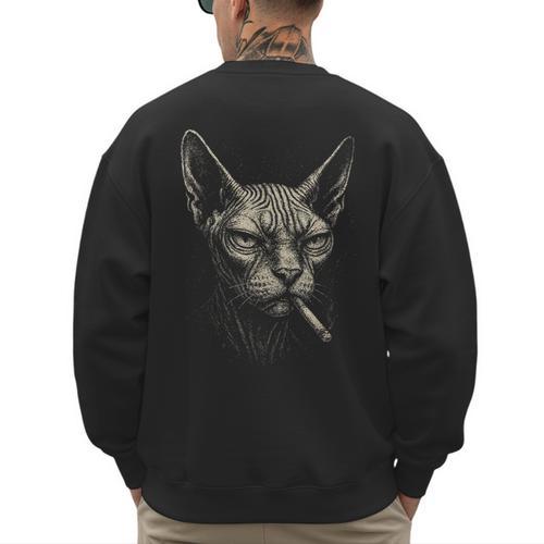 Cigarette Smoking Sphynx Cat Meme Stupid For Dad Men's Sweatshirt Back Print - Father's Day Fun