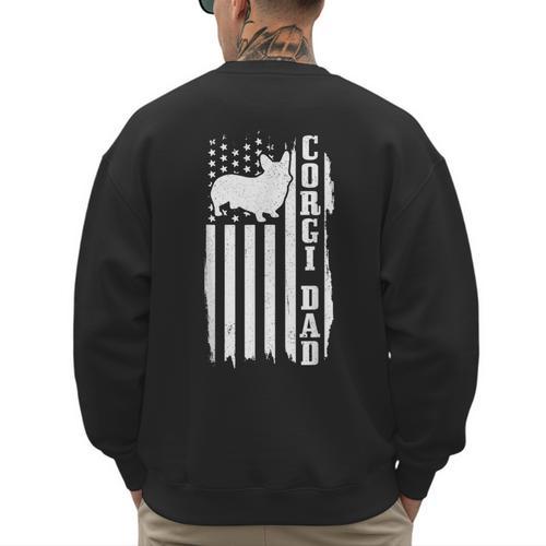 Corgi Dad Vintage American Flag Patriotic Corgi Dog Men's Sweatshirt Back Print - Father's Day Fun