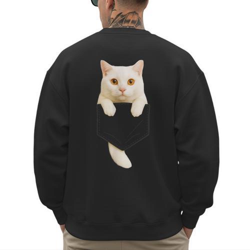 Cute Cat Pocket Cat Mom Cat Dad Cat Lover Men's Sweatshirt Back Print - Father's Day Fun