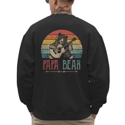 Cute Papa Bear Vintage Father's Day Retro Dad Guitar Men's Sweatshirt Back Print - Father's Day Fun