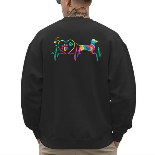 Dachshund Doxie Weenie Mom Dad Heartbeat Tie Dye Dog Men's Sweatshirt Back Print - Father's Day Fun